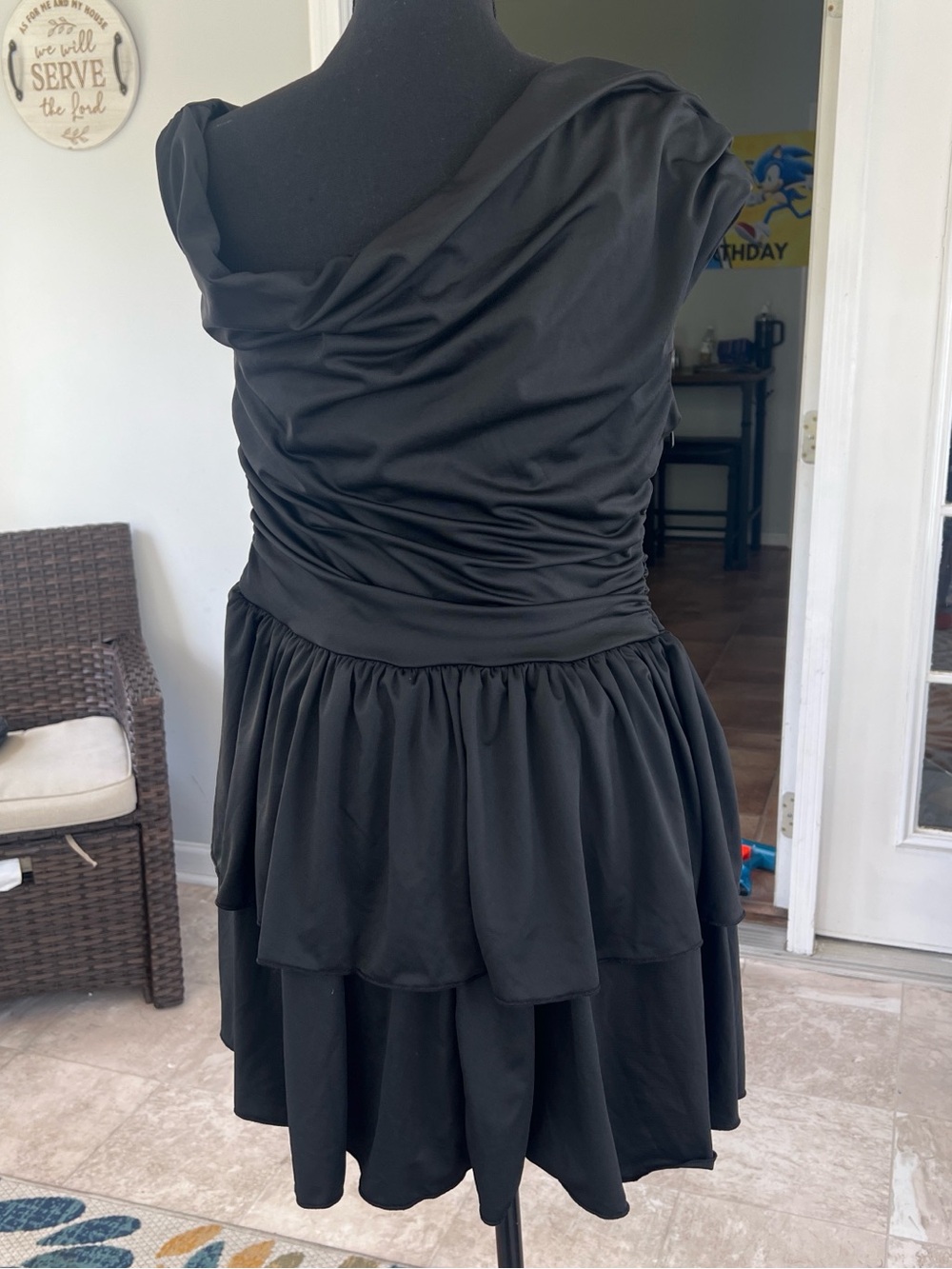 Black Ruched Fit-and-Flare Dress